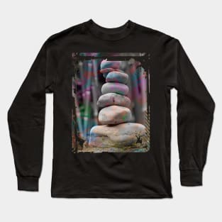 Japan Zen Buddhism Balancing Stones Rocks Bamboo Collage Art 93 Long Sleeve T-Shirt